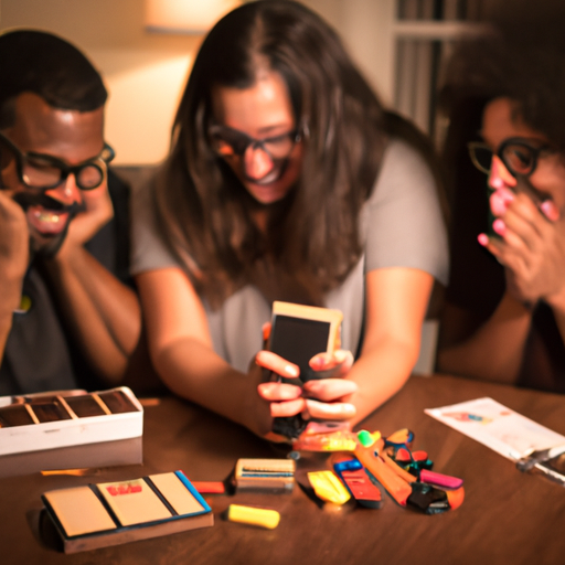 תמונה של חברים צוחקים ונקשרים על משחק לוח כדי לתאר את היתרונות החברתיים של משחקי לוח.