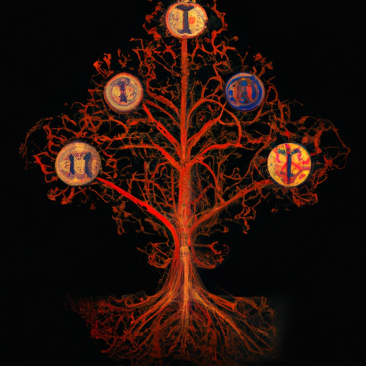 3. יצירת אמנות המתארת את עץ החיים הקבלה, המסמלת את הקשר בין כל הדברים בנומרולוגיה של הקבלה.