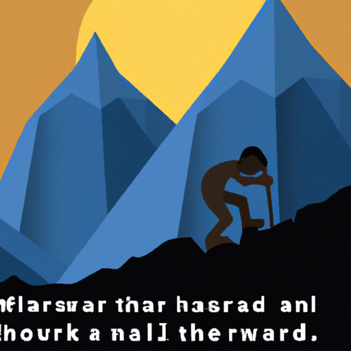 איור של הציטוט של פלה, מראה אדם מטפס על הר, המסמל עבודה קשה והתמדה.